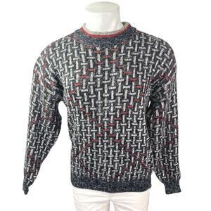 Vintage McGregor Men's Black Red Long Sleeve Knit Crew Neck Sweater Top Size M